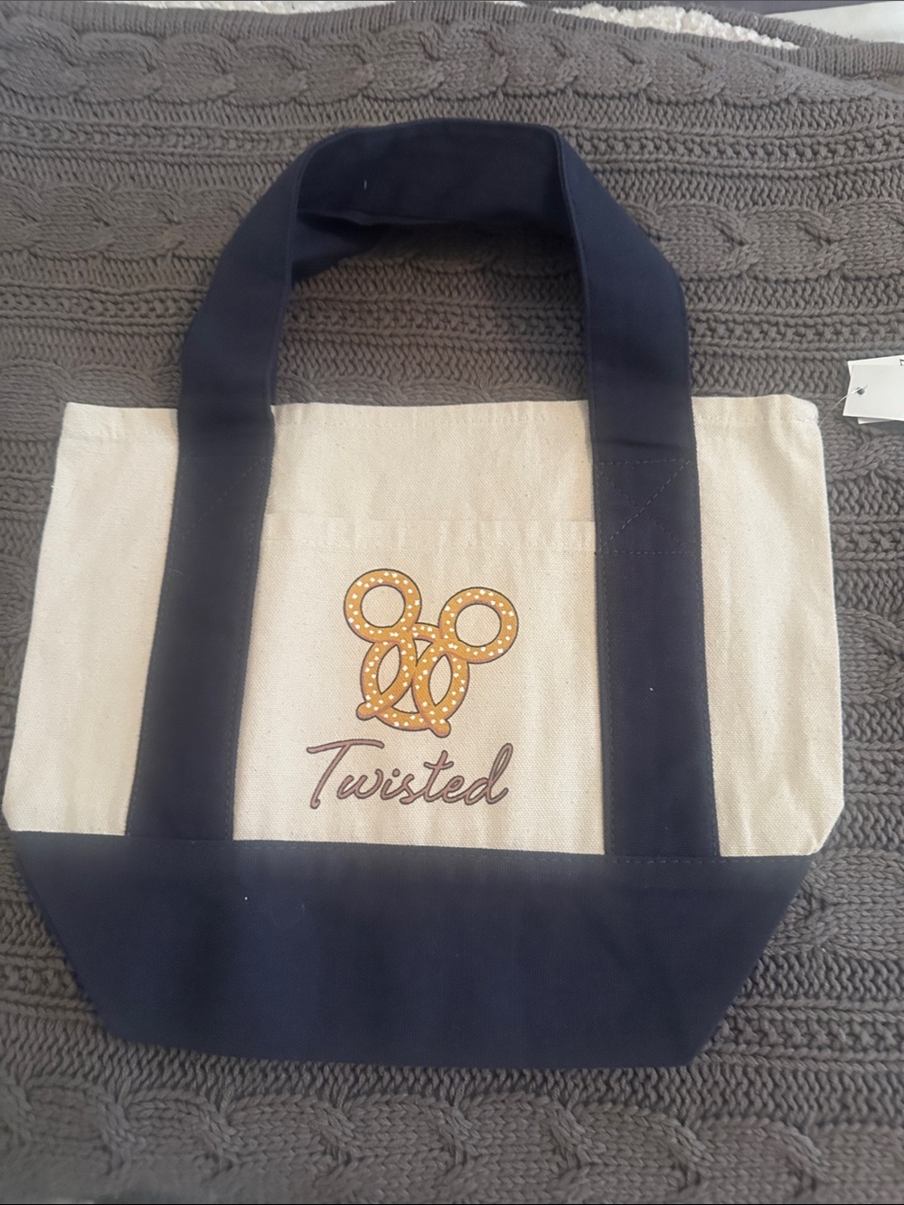 Disney Parks Canvas Twisted Tote Bag in Navy and Cream BNWT